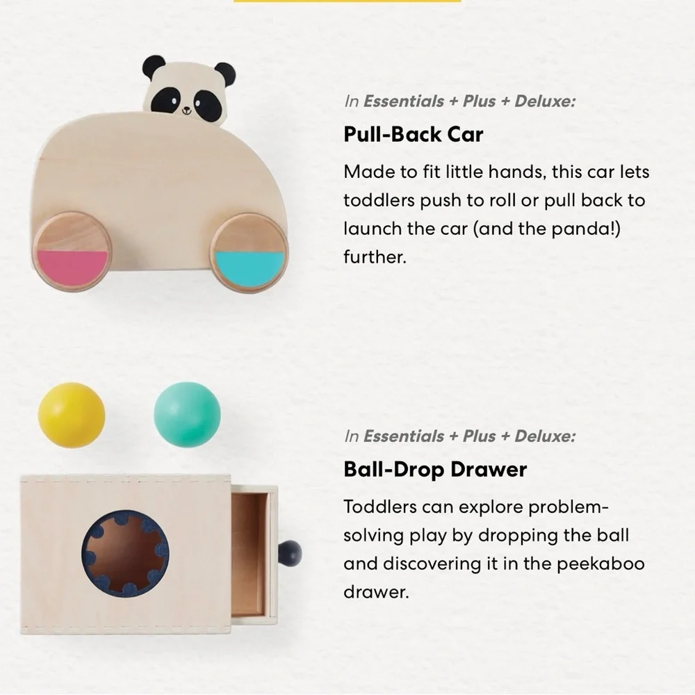 Kiwi Co Panda Crate Wooden Panda Pull Back Car & Ball Drop Drawer Toys NEW